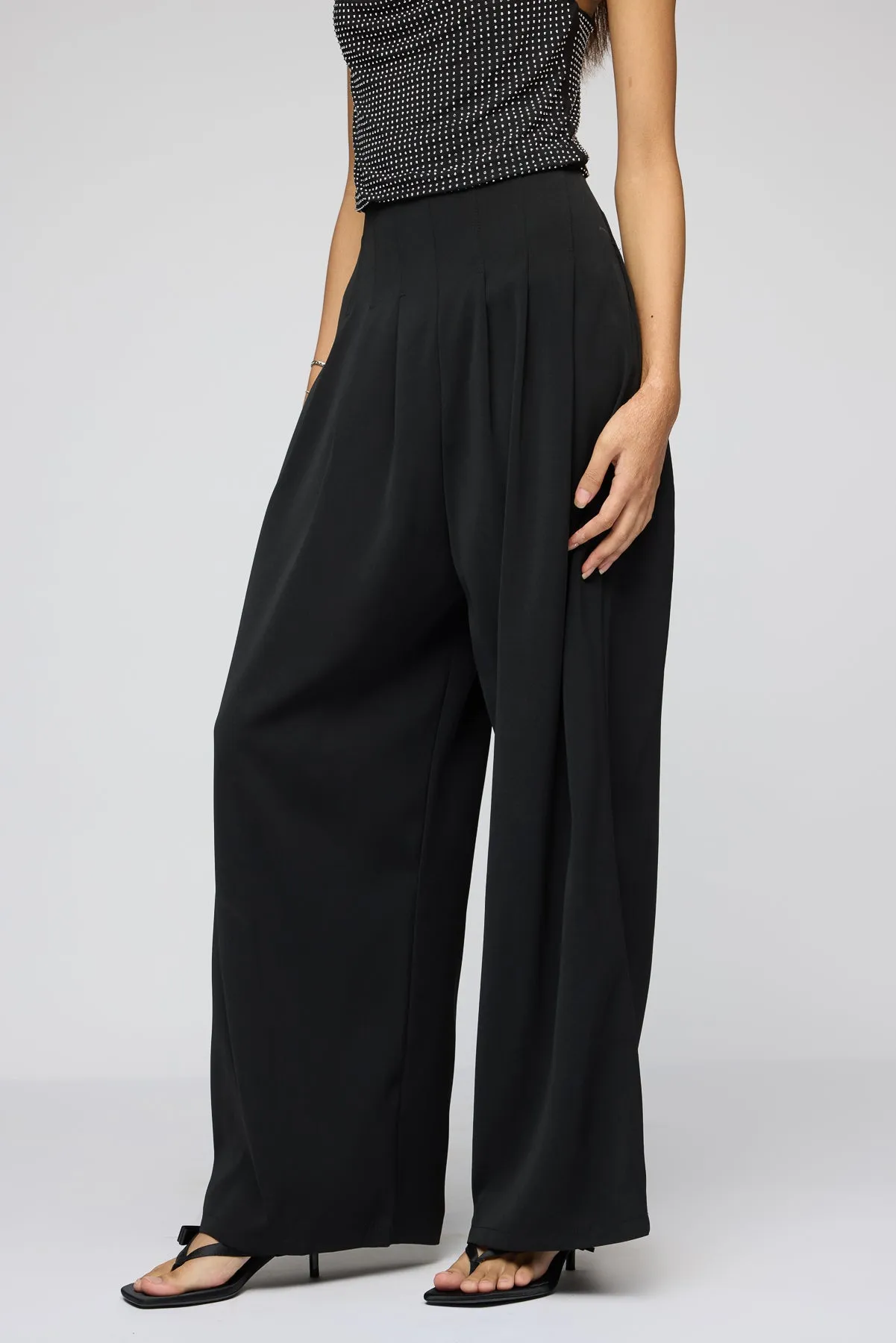 Noble Noir Pleated Corset Korean Pants