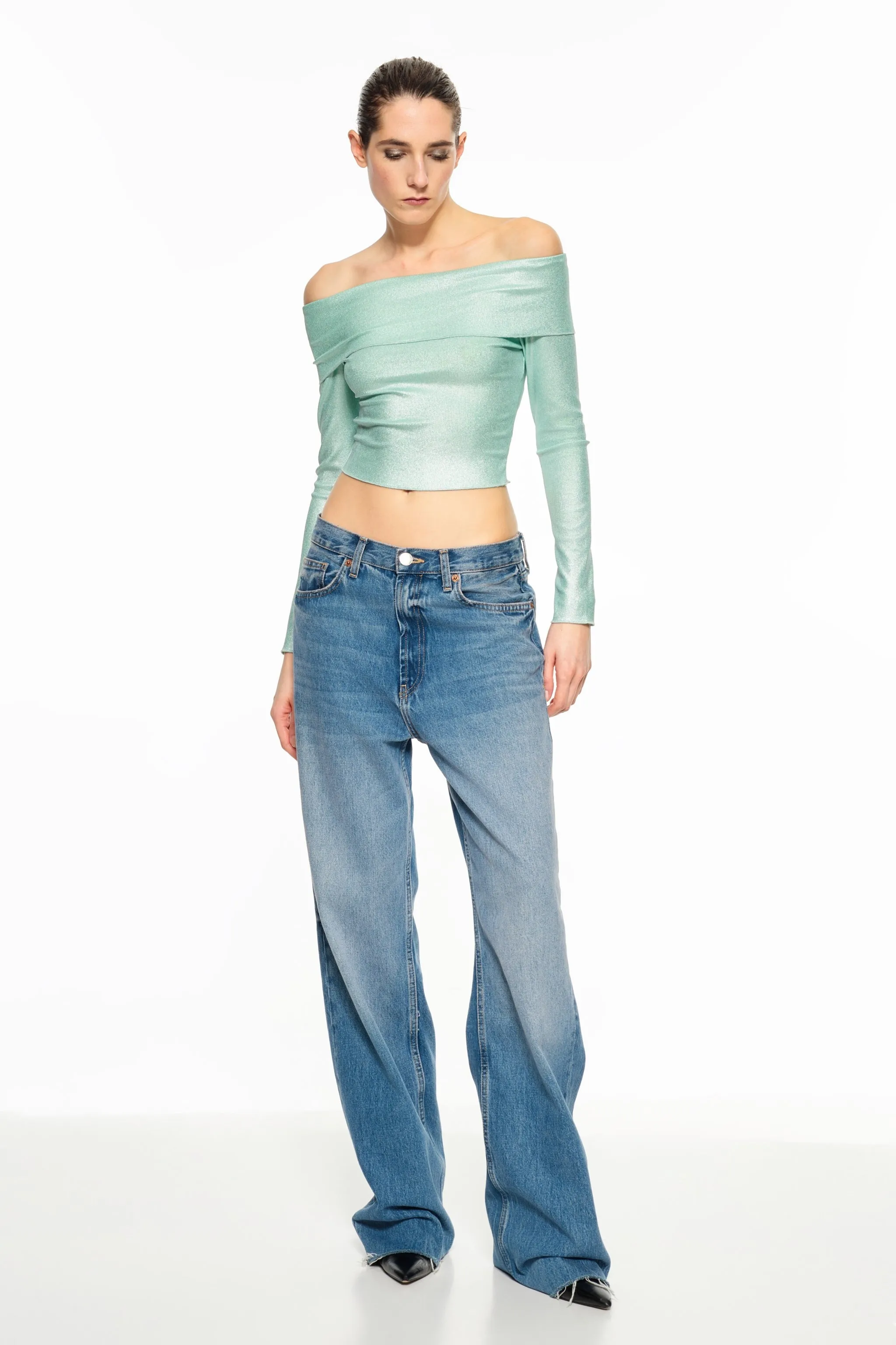 Offshoulder mint crop top