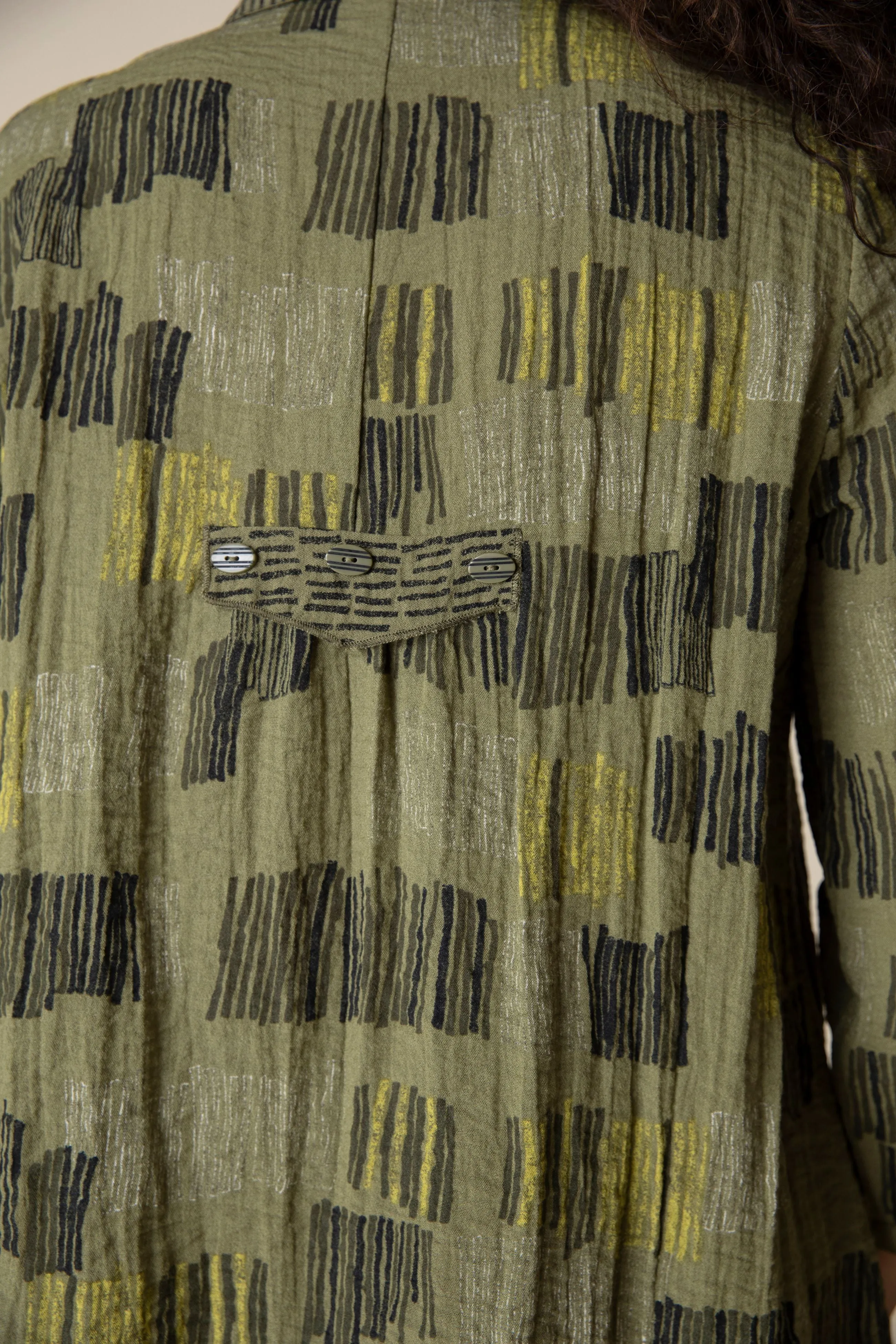 Olive Pleat Back Button Jacket