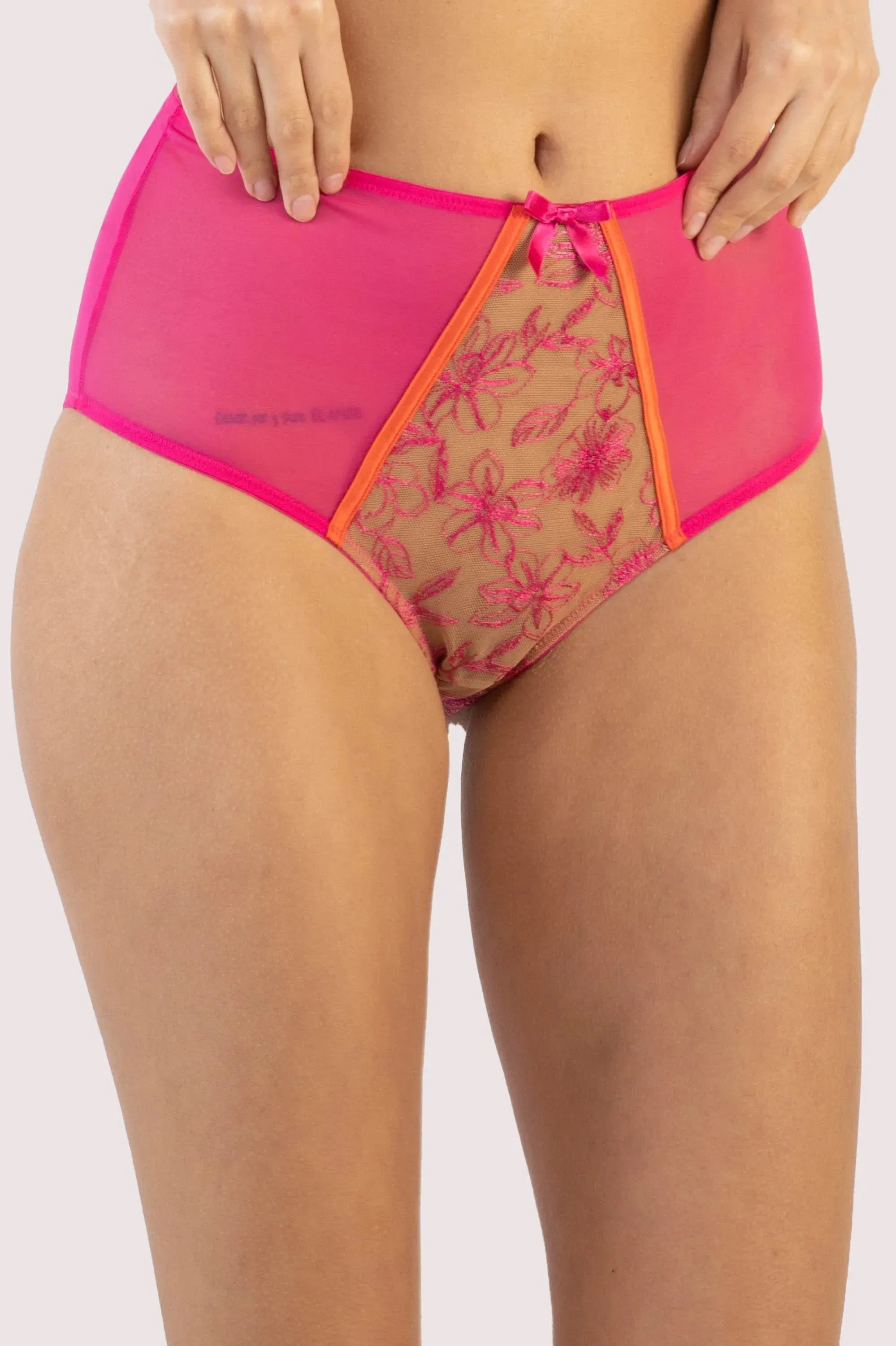 Olivia Pink Contrast Embroidery High Waist Brief - sizes 4-16