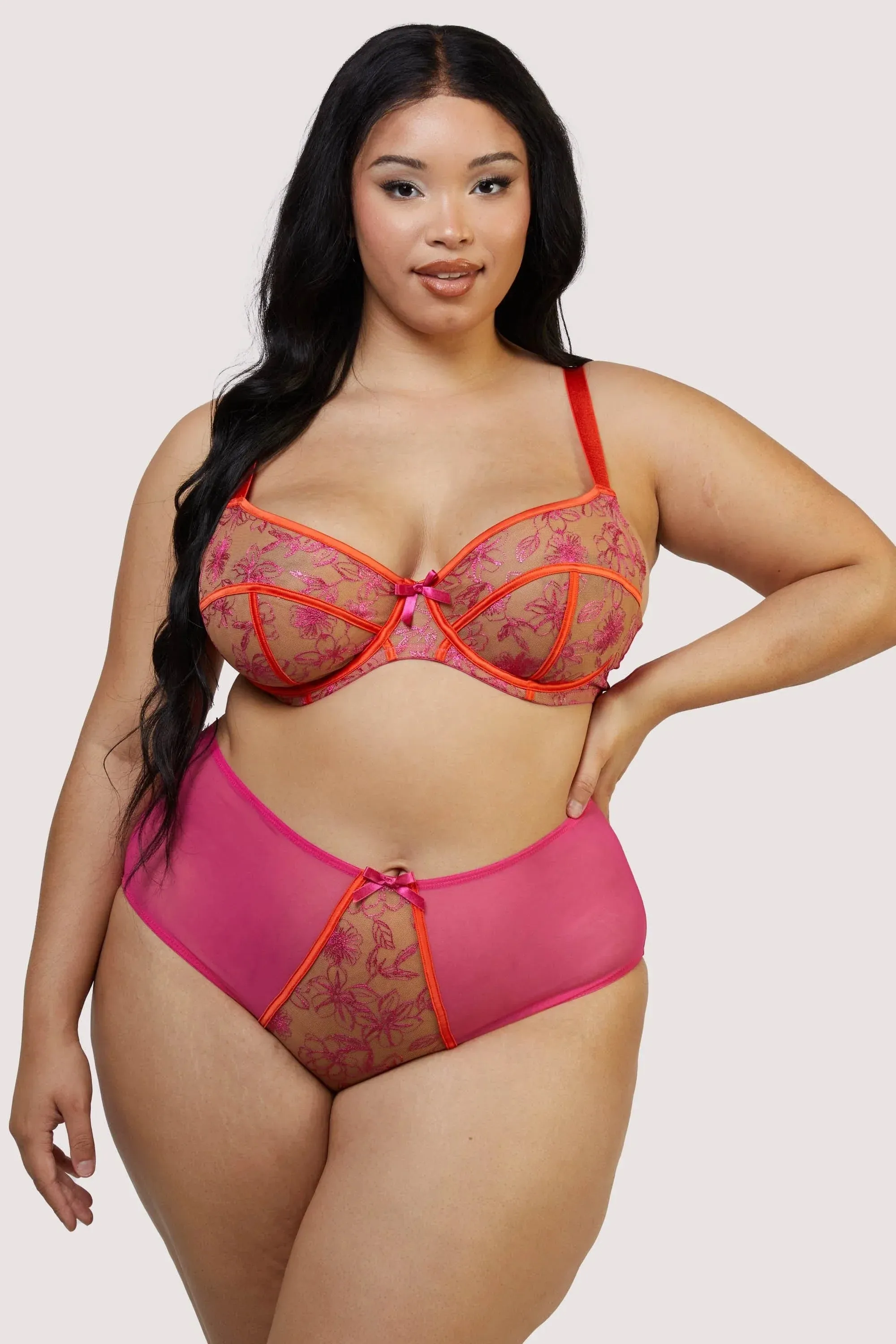 Olivia Pink Contrast Embroidery High Waist Brief - sizes 4-16