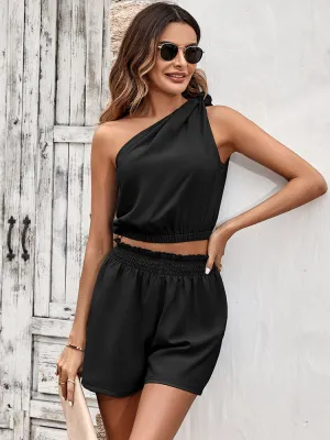 One Shoulder Crop Top & High Waist Short Pants