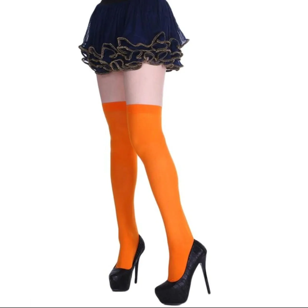 Opaque Thigh High Stockings in Neon Orange