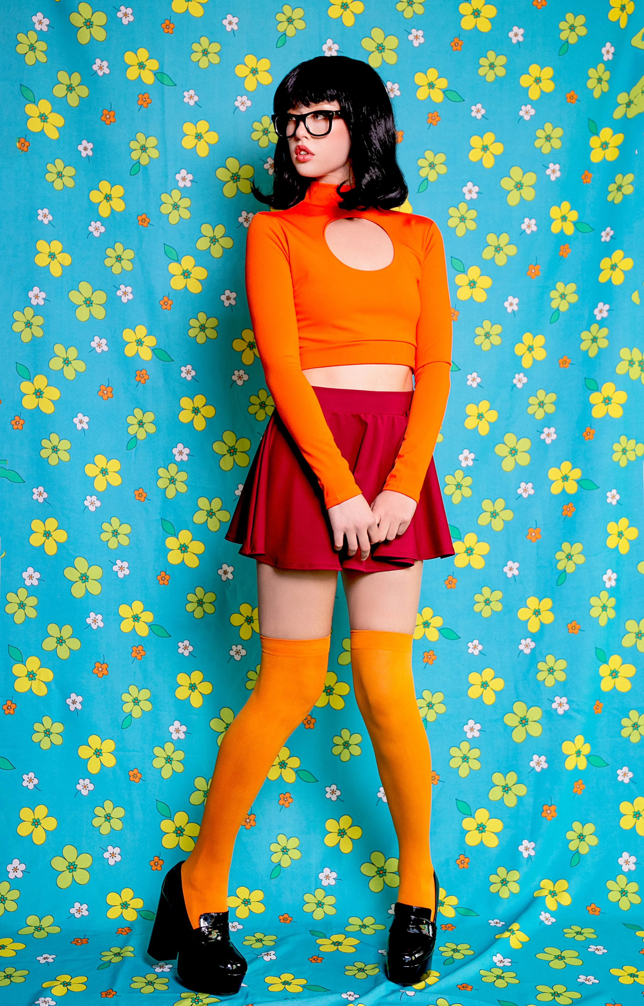 Opaque Thigh High Stockings in Neon Orange