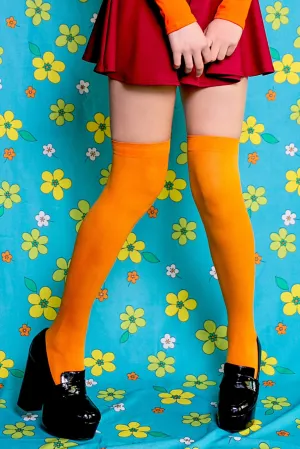 Opaque Thigh High Stockings in Neon Orange