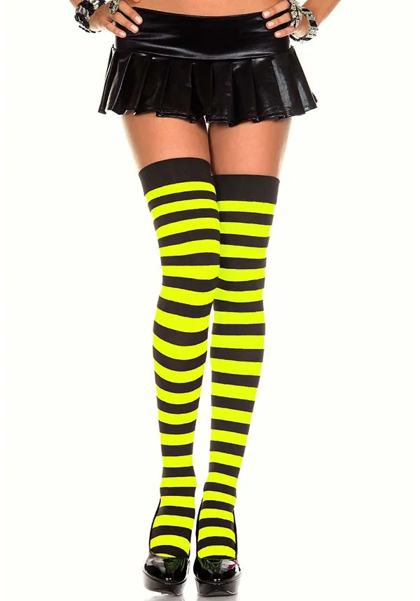 Opaque Wide Stripe [Blk/Neon Yellow] | THIGH HIGH