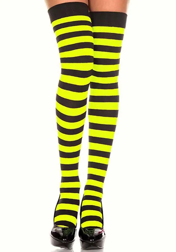 Opaque Wide Stripe [Blk/Neon Yellow] | THIGH HIGH