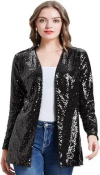 Open Front Sequin Blazer Black - Ninety Clothing Co