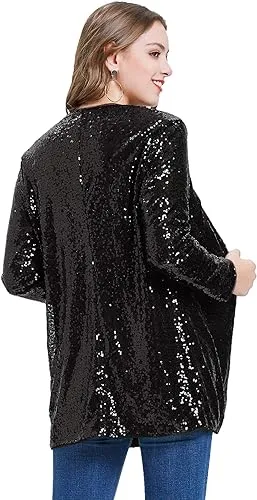 Open Front Sequin Blazer Black - Ninety Clothing Co