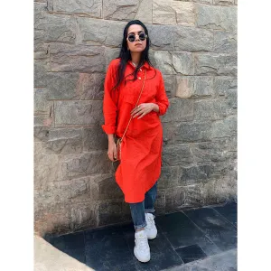 Orange pouch pocket long top