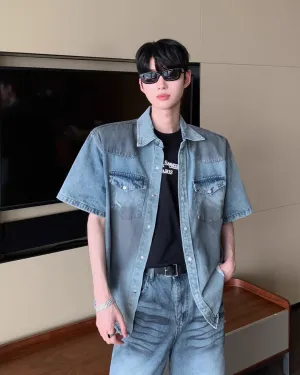 Oversized Denim Shirt / Wide Straight Denim Pants CBJ0077