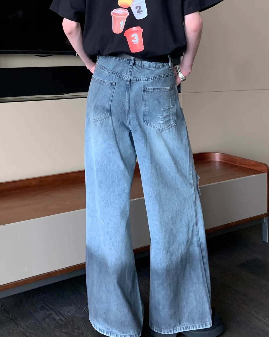 Oversized Denim Shirt / Wide Straight Denim Pants CBJ0077
