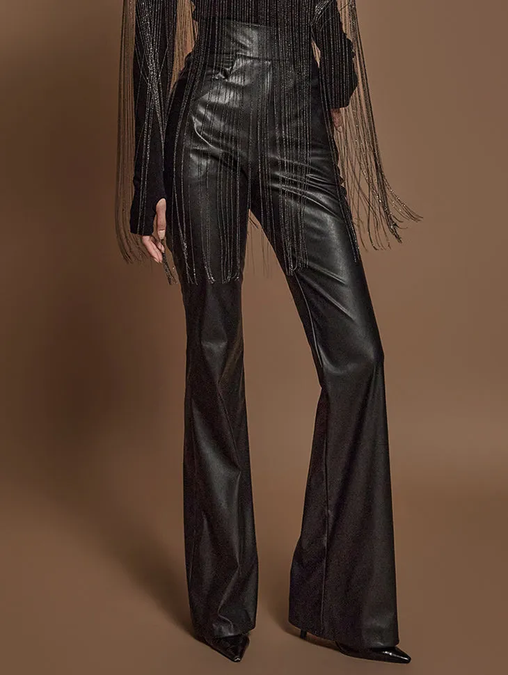 P9053 Leather High Waist Boots Cut Pants