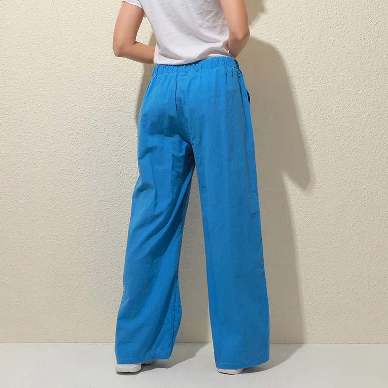 Pants Women Loose High Waist Cotton Linen Harem Pants Solid
