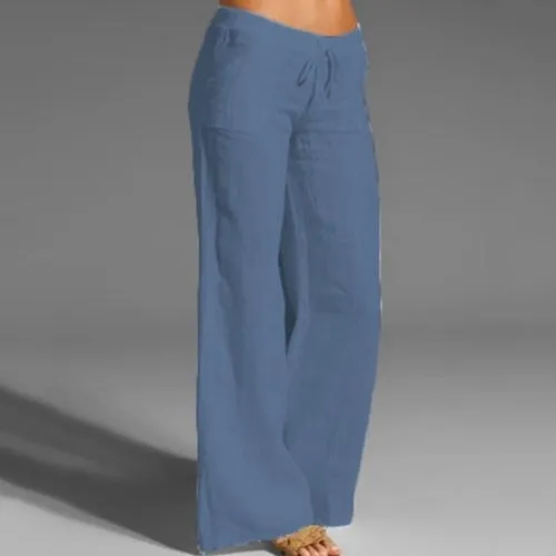 Pants Women Loose High Waist Cotton Linen Harem Pants Solid