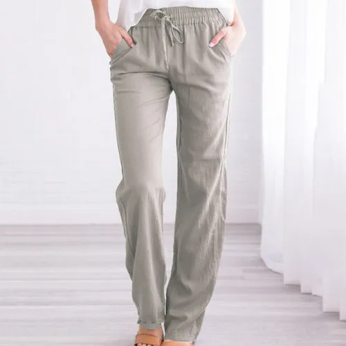 Pants Women Loose High Waist Cotton Linen Harem Pants Solid