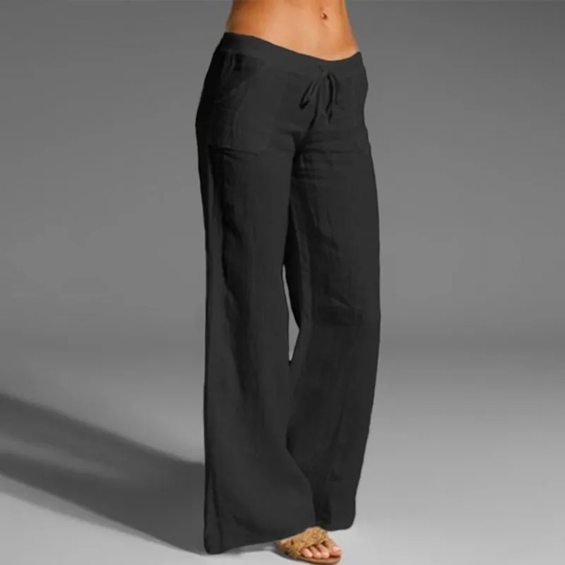 Pants Women Loose High Waist Cotton Linen Harem Pants Solid