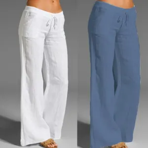 Pants Women Loose High Waist Cotton Linen Harem Pants Solid