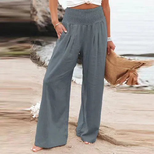 Pants Women Loose High Waist Cotton Linen Harem Pants Solid