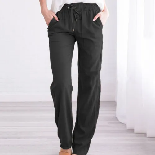 Pants Women Loose High Waist Cotton Linen Harem Pants Solid