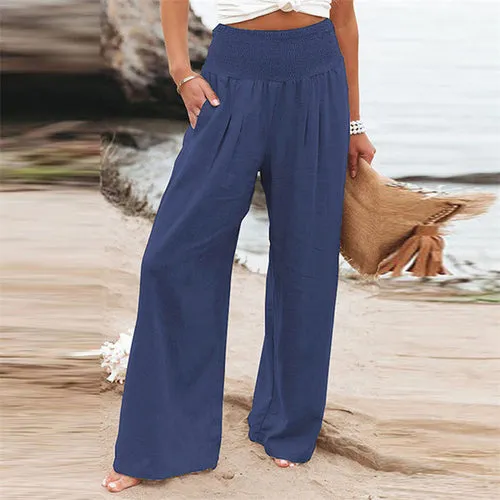 Pants Women Loose High Waist Cotton Linen Harem Pants Solid