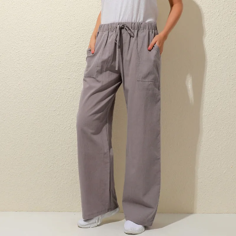 Pants Women Loose High Waist Cotton Linen Harem Pants Solid