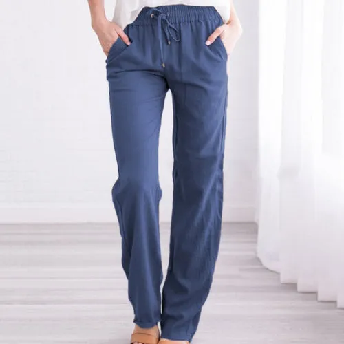 Pants Women Loose High Waist Cotton Linen Harem Pants Solid