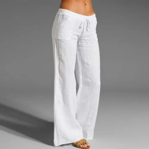 Pants Women Loose High Waist Cotton Linen Harem Pants Solid
