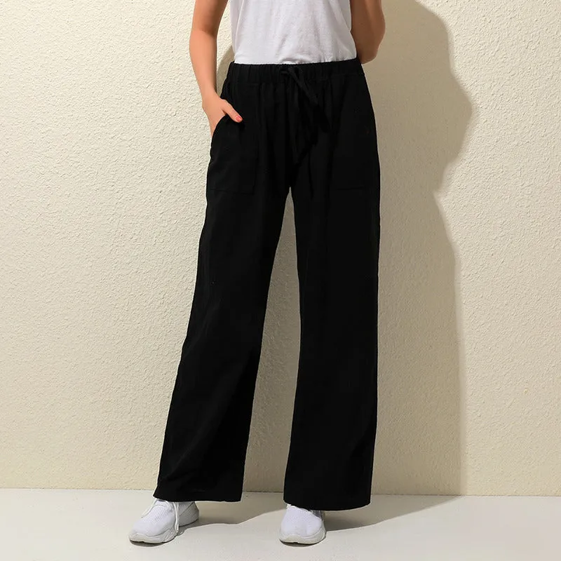Pants Women Loose High Waist Cotton Linen Harem Pants Solid
