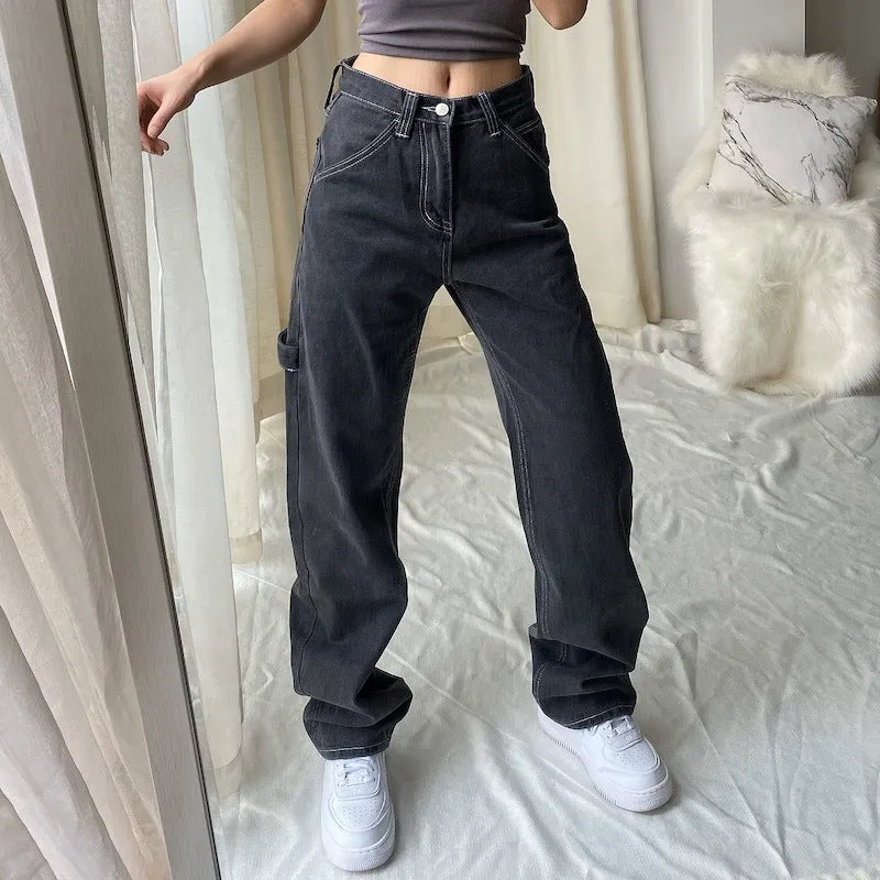 PAOLA: Baggy Denim Jeans mit weissen Ziernähten