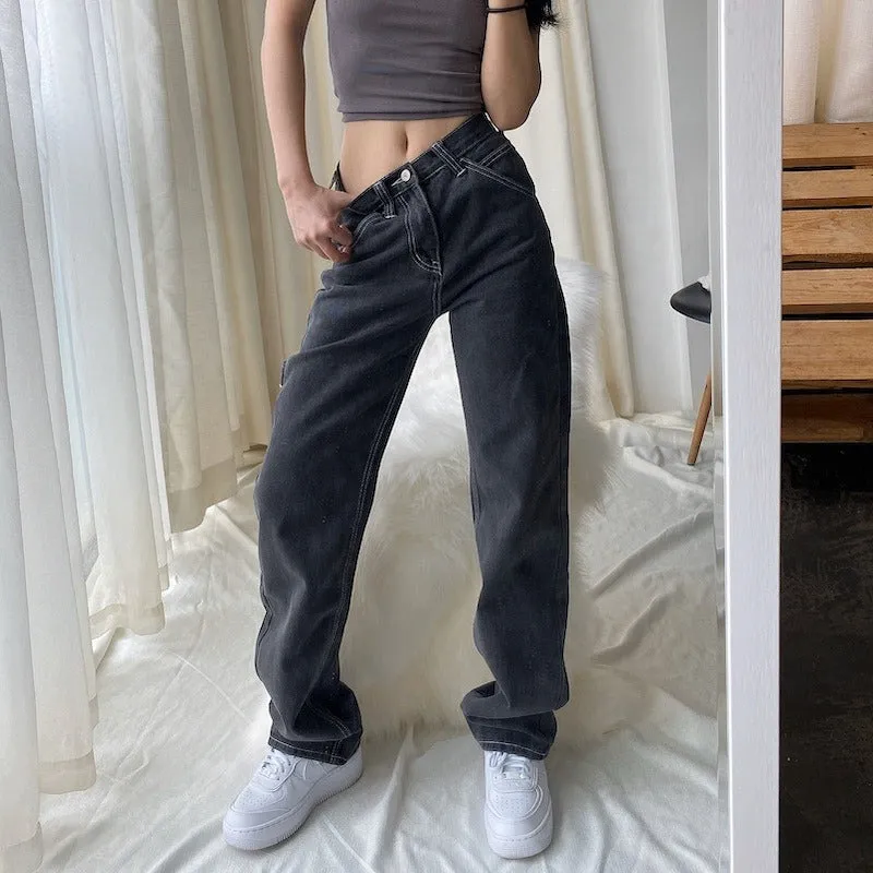 PAOLA: Baggy Denim Jeans mit weissen Ziernähten