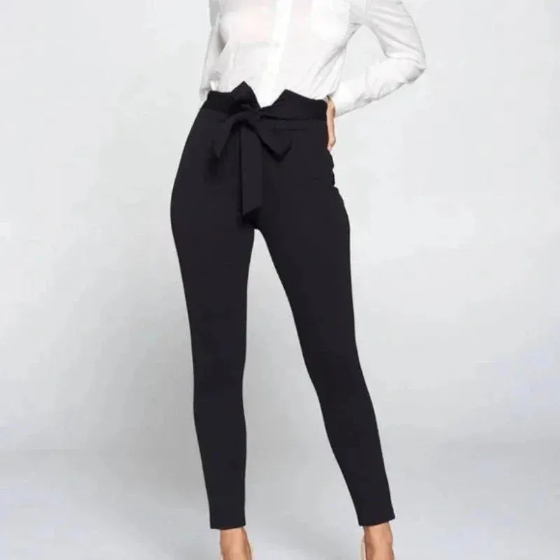 Paperbag Bow Belted High Waist Pants