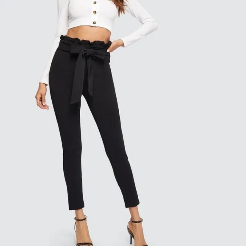 Paperbag Bow Belted High Waist Pants