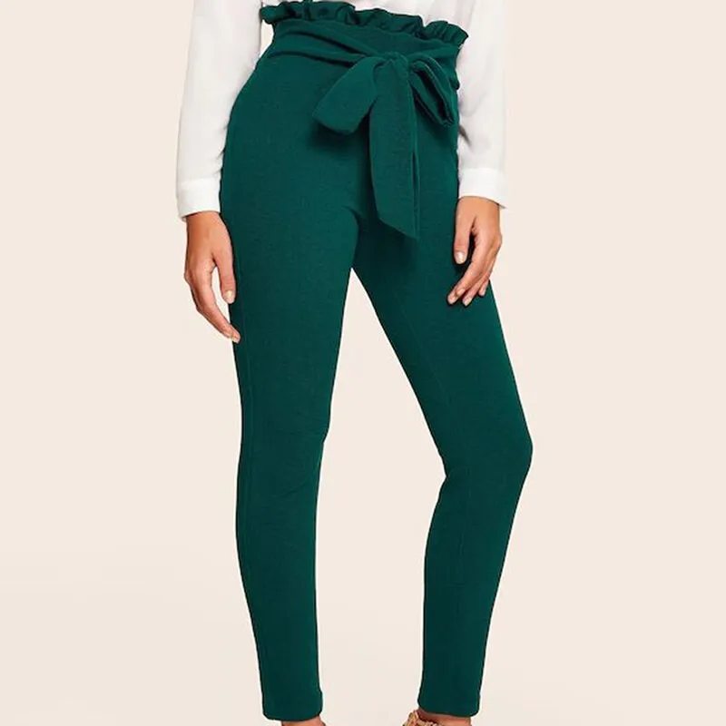 Paperbag Bow Belted High Waist Pants