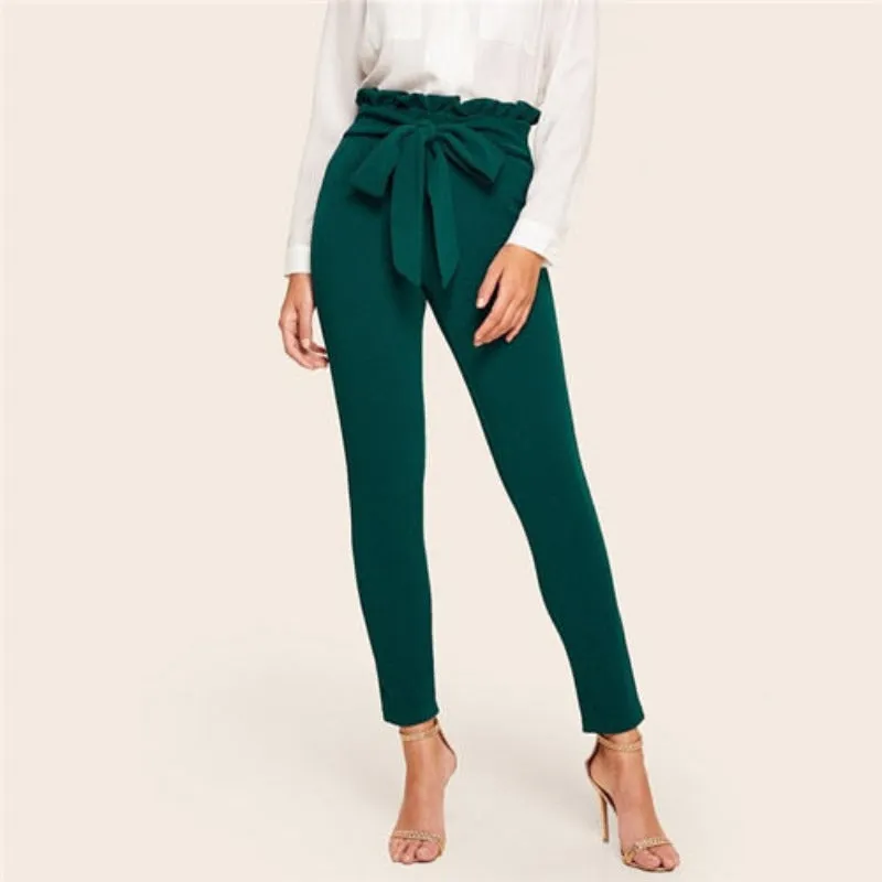Paperbag Bow Belted High Waist Pants