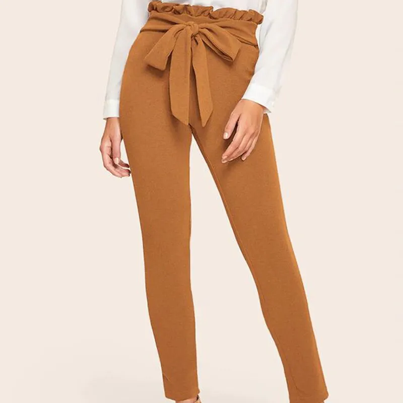 Paperbag Bow Belted High Waist Pants