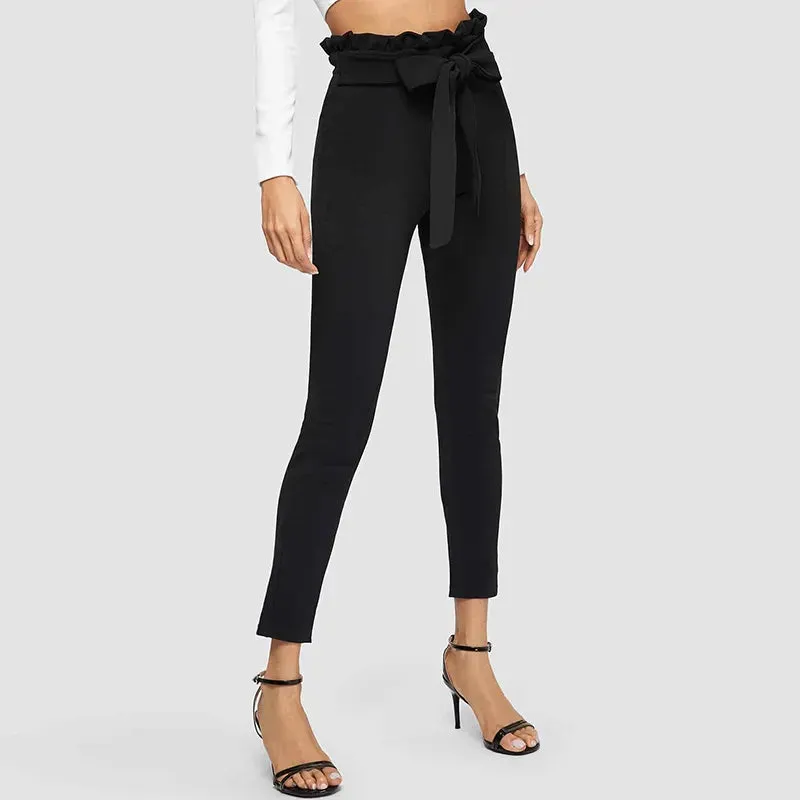 Paperbag Bow Belted High Waist Pants