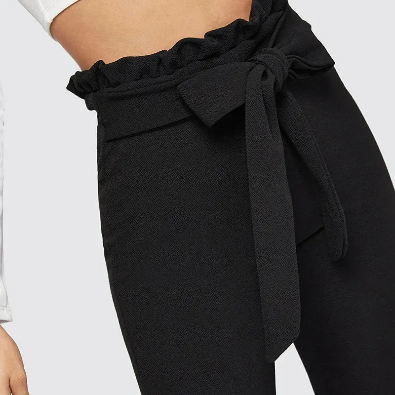 Paperbag Bow Belted High Waist Pants