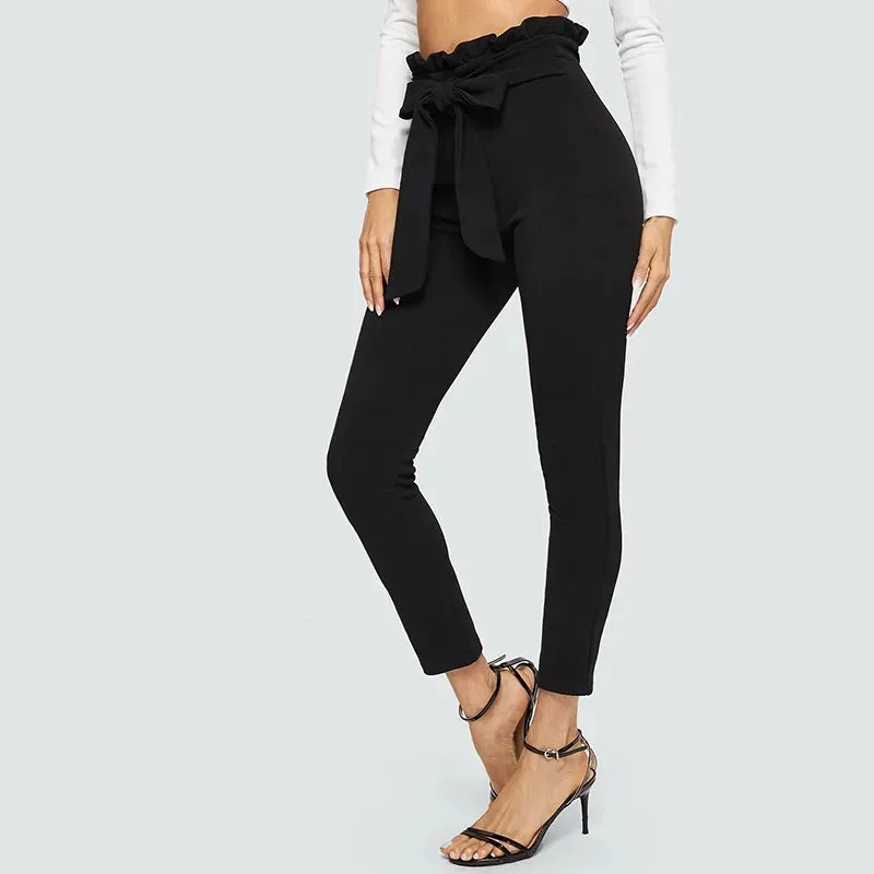 Paperbag Bow Belted High Waist Pants