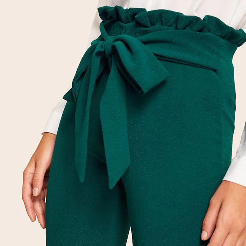 Paperbag Bow Belted High Waist Pants