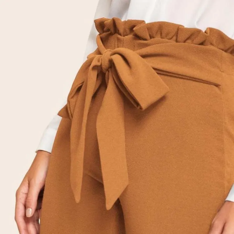 Paperbag Bow Belted High Waist Pants