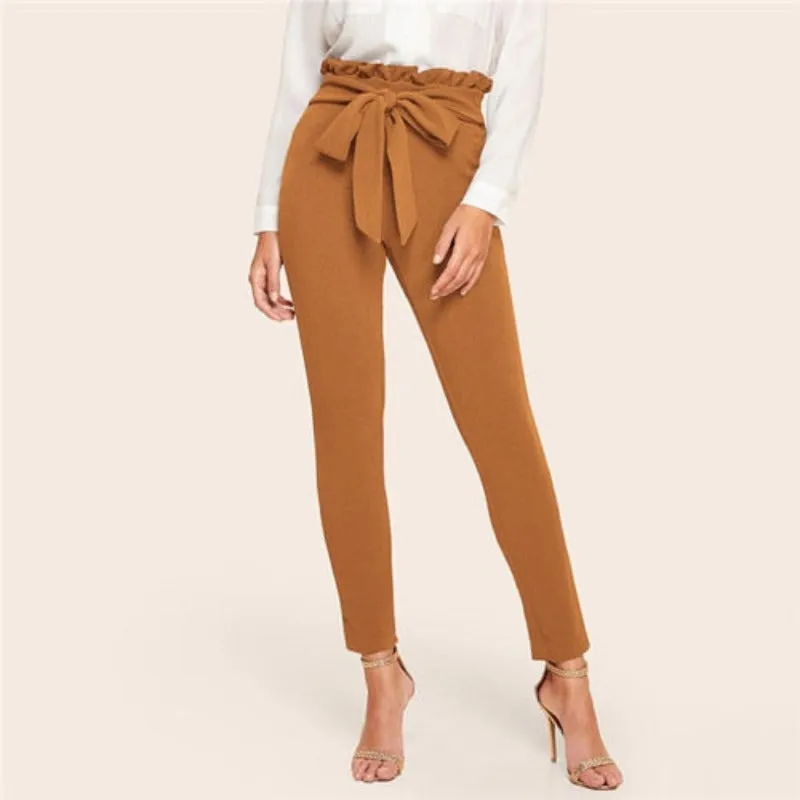 Paperbag Bow Belted High Waist Pants
