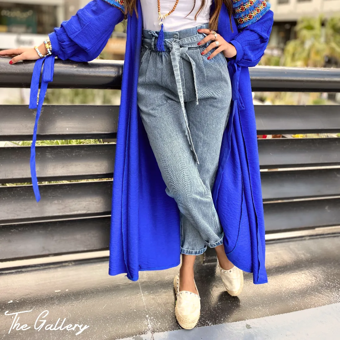 Paperbag waist blue denim pants