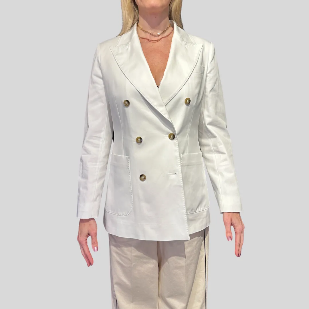 Patch Pocket Double Breasted Blazer - White