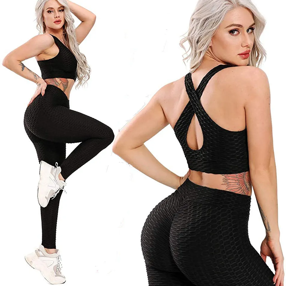 Peach Hip-Flattering High Waist Bubble Yoga Pants Slim Look Sporty Leggings Women Activewear