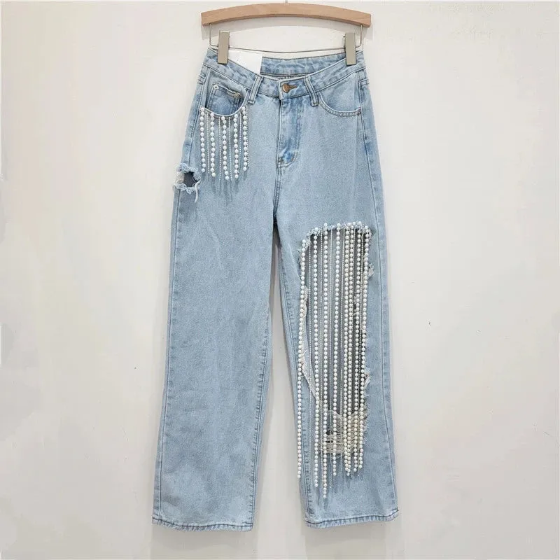 Pearl Chain High Waist Jeans