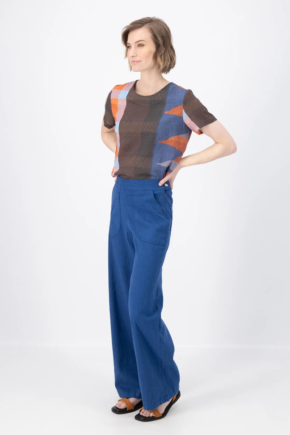 Peggy Long Pants Lino Cobalt Blue in Linen