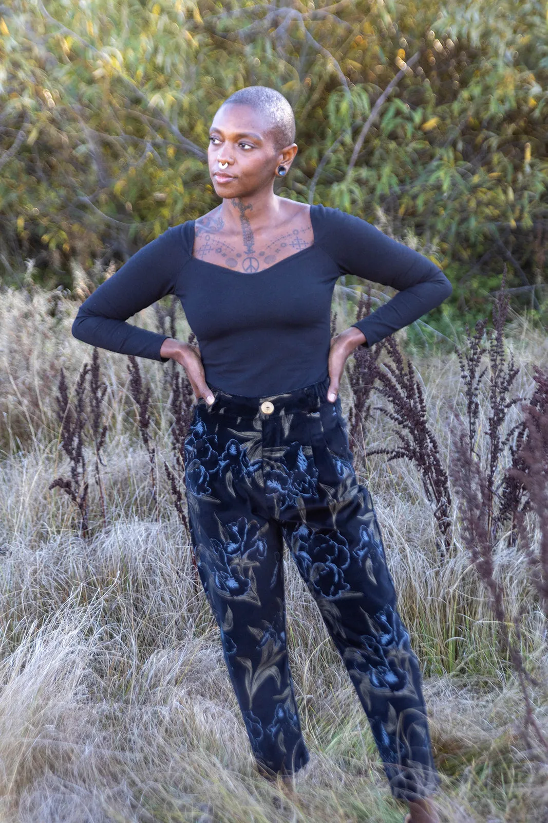 Perfect Pant in Black Floral Velvet