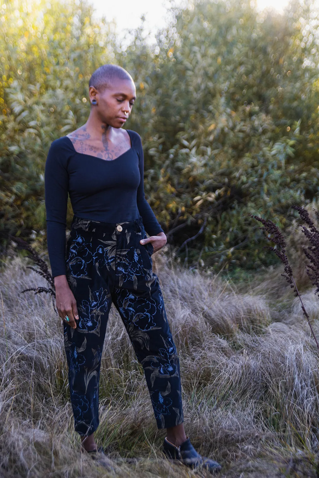 Perfect Pant in Black Floral Velvet