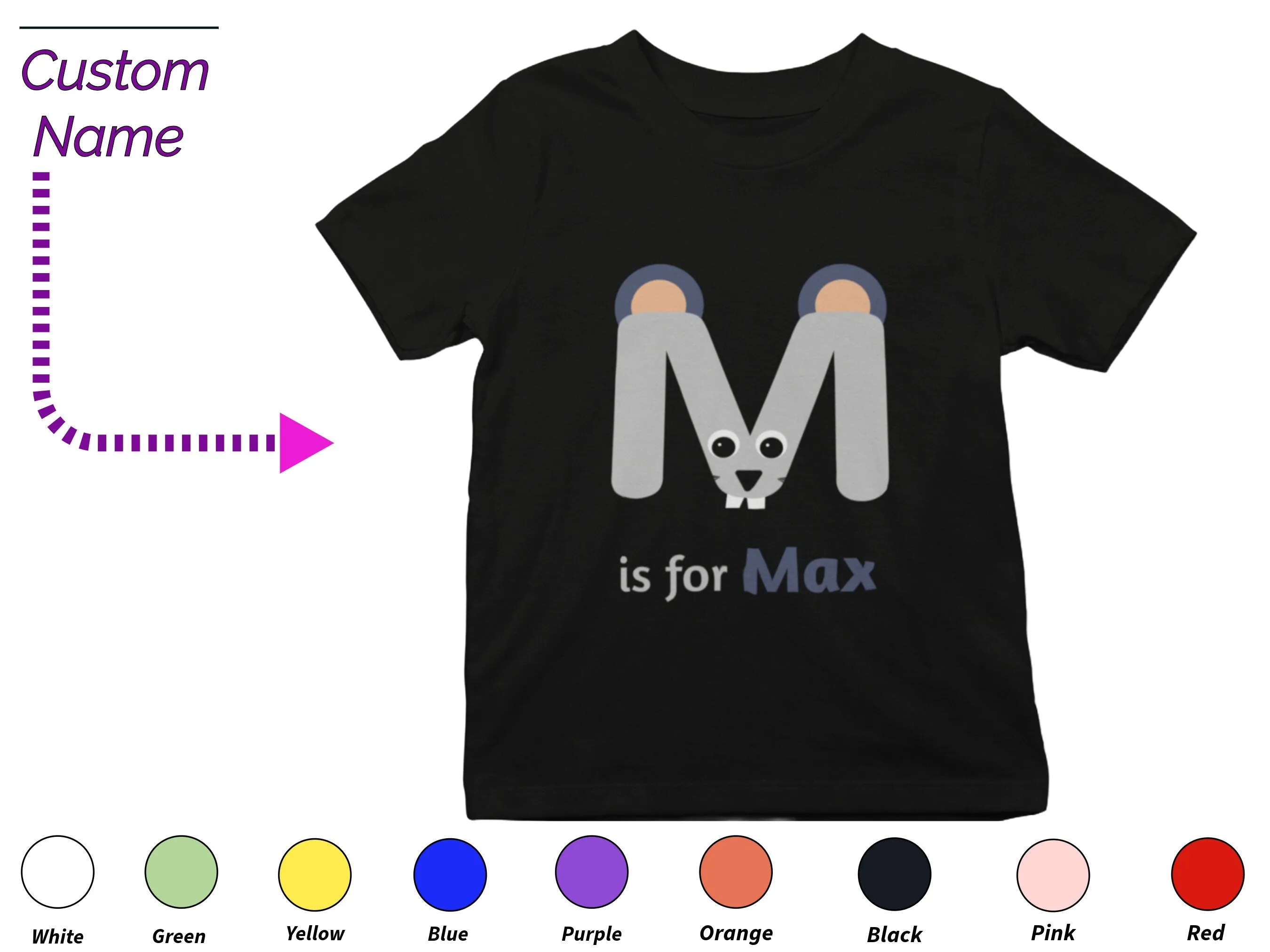 Personalized Kids Tshirt Gift For Toddler Girls with Initials M On Shirt